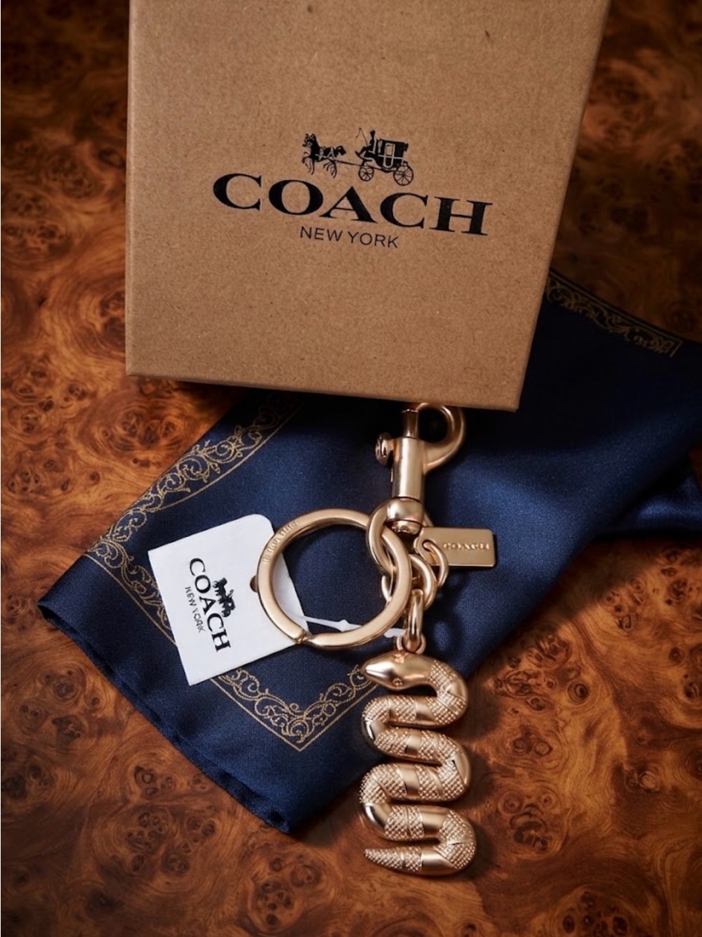 COACH Gold Snake Key Ring Keychain Bag Charm New in box No Tag